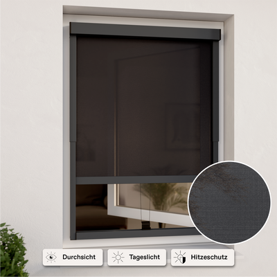 Store enrouleur extérieur pour fenêtres | Gris translucide | Largeur ajustable | Installation sans perçage