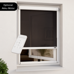 Außenrollo weiß am Fenster inklusive Darstellung Funkhandsender für die Motorbedienung